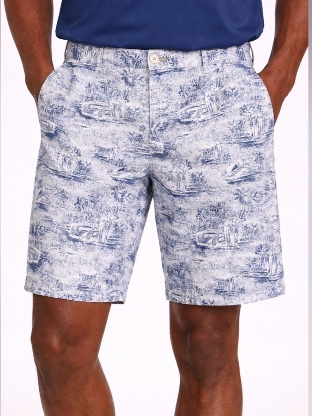 Rodd & Gunn Blue Toile Print Shorts Size 34 Cotton Casual Summer Shorts UP0633